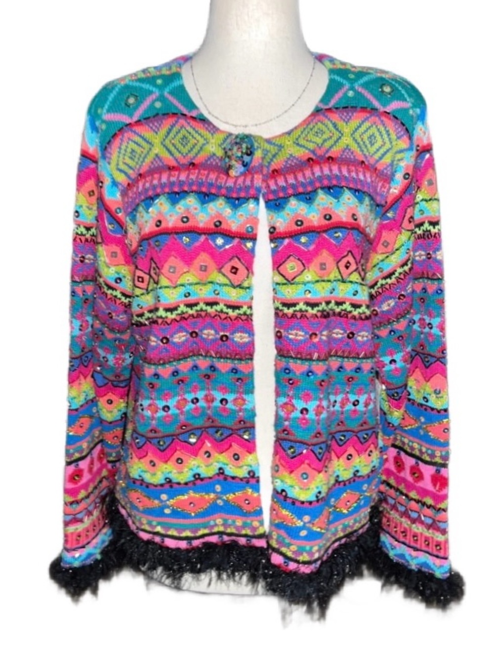 Design Options By Gordon ~ Small ~ Multi-Colors ~ Sequins & Fringe ~ Sweater